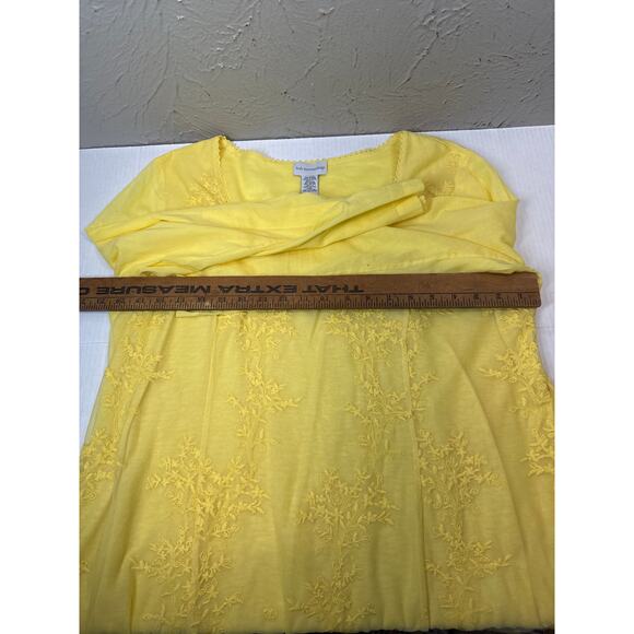Soft Surroundings Yellow Roll Sleeve Lace Overlay Tunic Top Women’s Size Large - Picture 4 of 4
